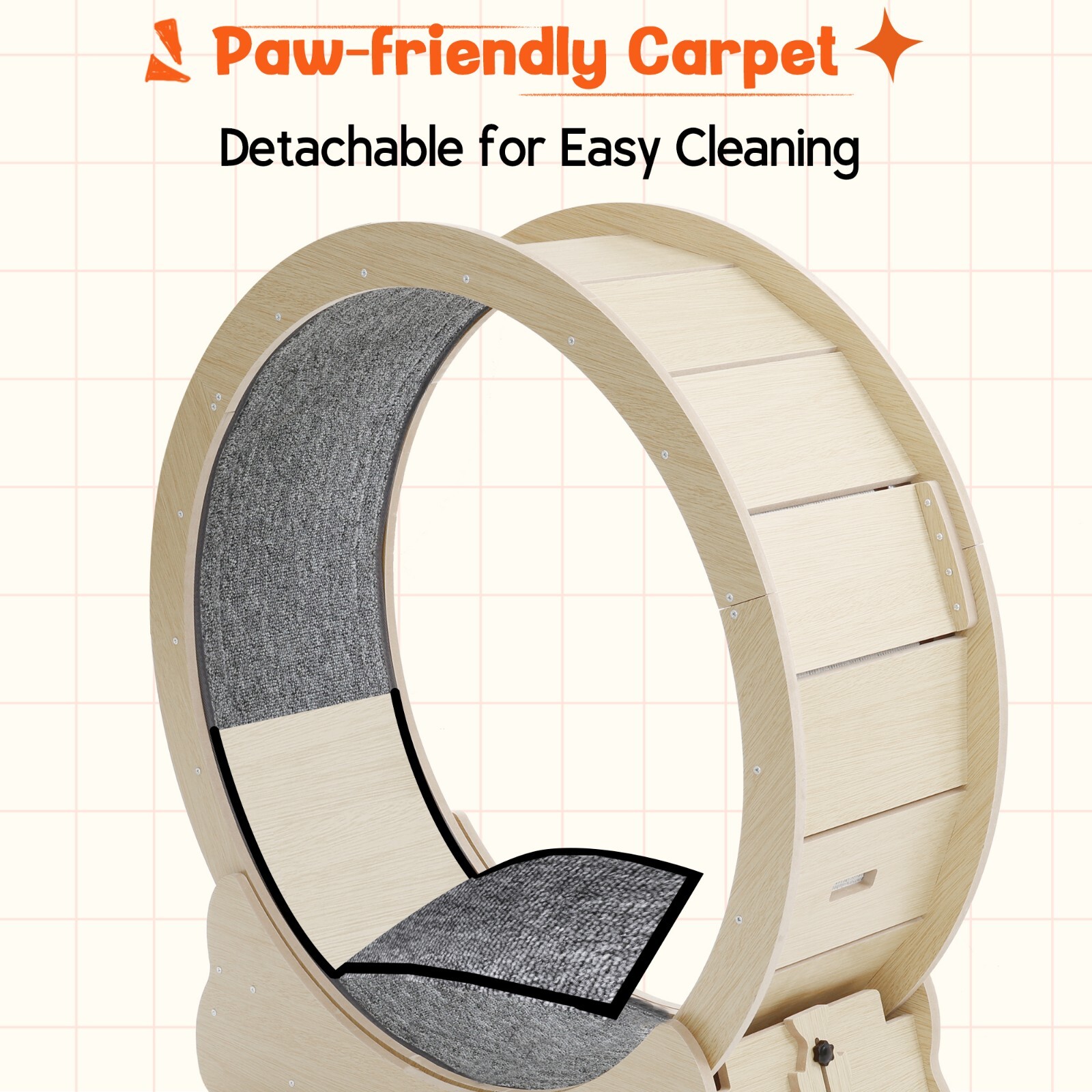 Large 46'' Wooden Cat Exercise Wheel Cat Treadmill Cat Running Wheel Silent Toy