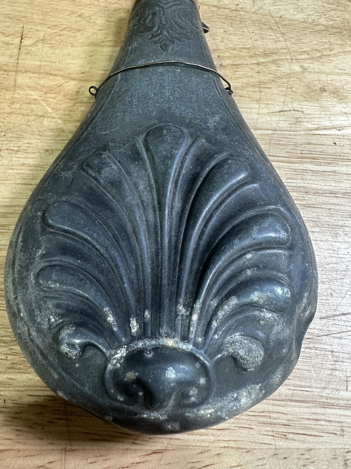 Antique Mid 1800s Era Style Brass And Zinc Powder Flask