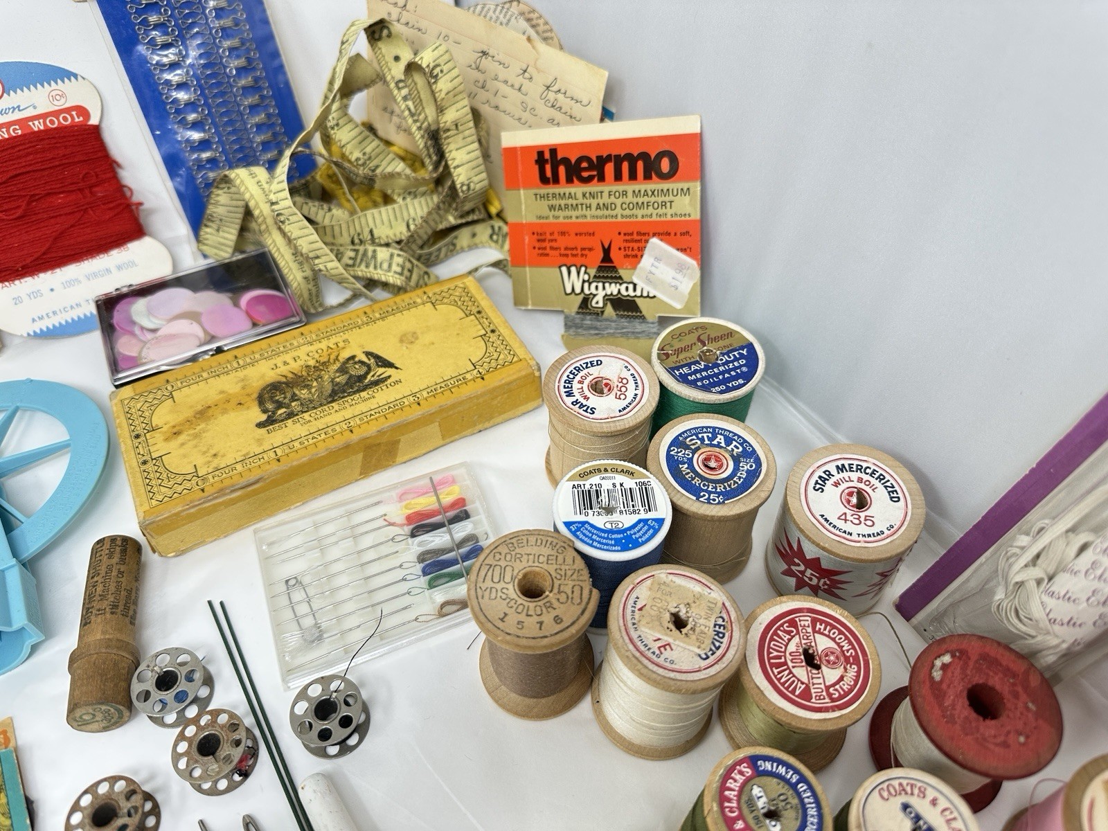 Vintage Max Klein Sewing Box Faux Wood Plastic Storage with Contents Supplies