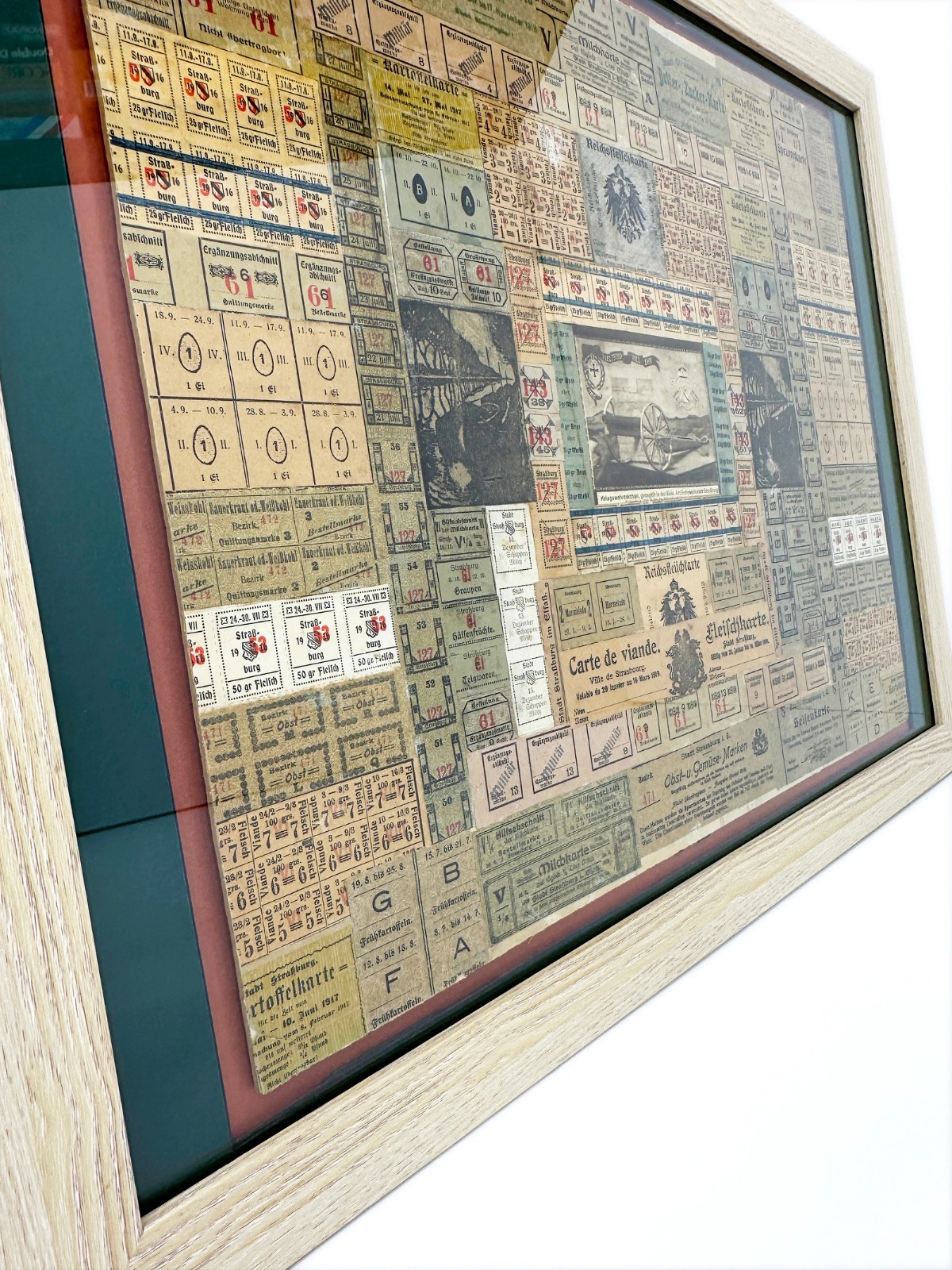 WWI Framed Ration Coupon Collage Folk Art Strasbourg Alsace Germany Trench 1917