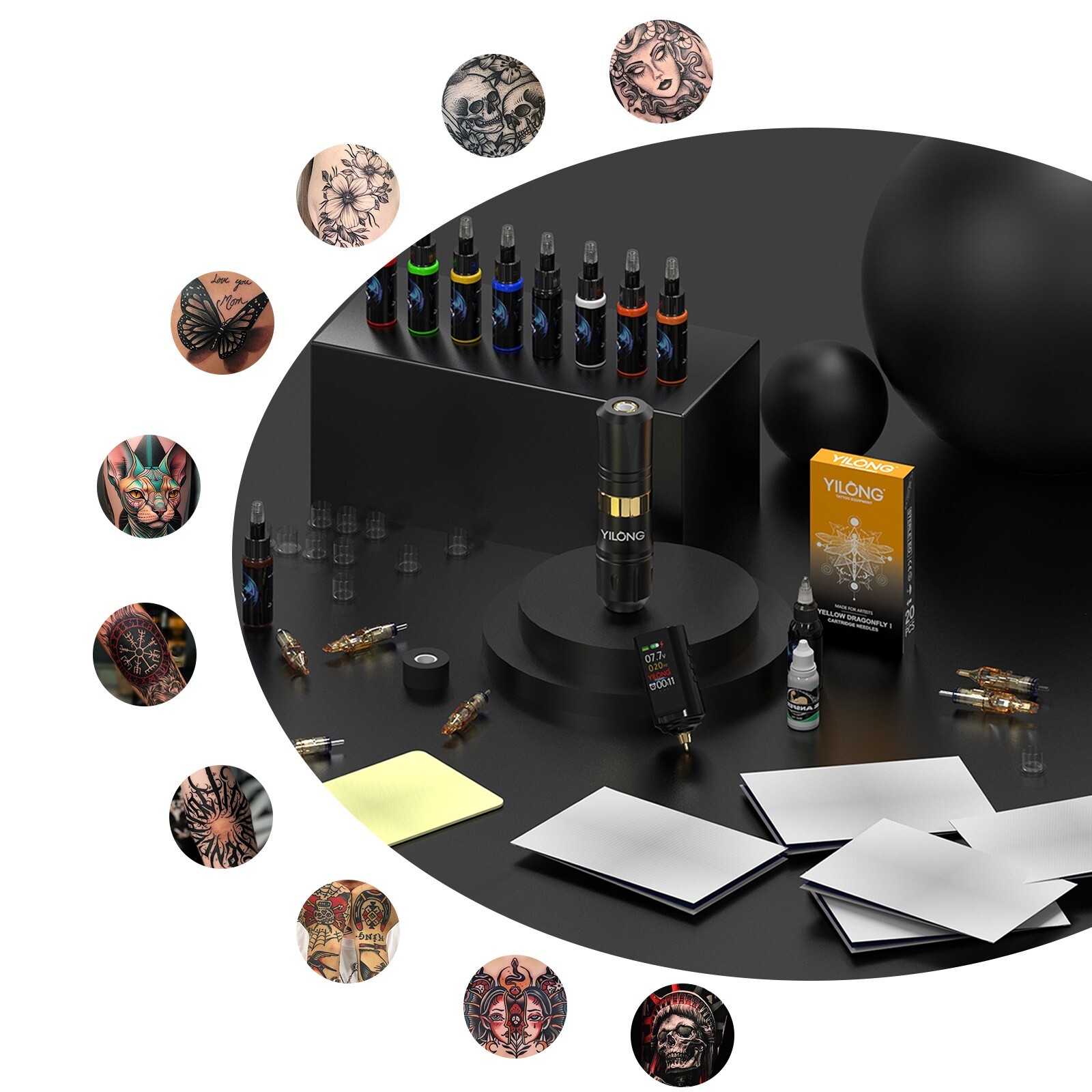 Tattoo Kit Complete Tattoo Gun Pen Machine with Led Power Supply Ink Needles