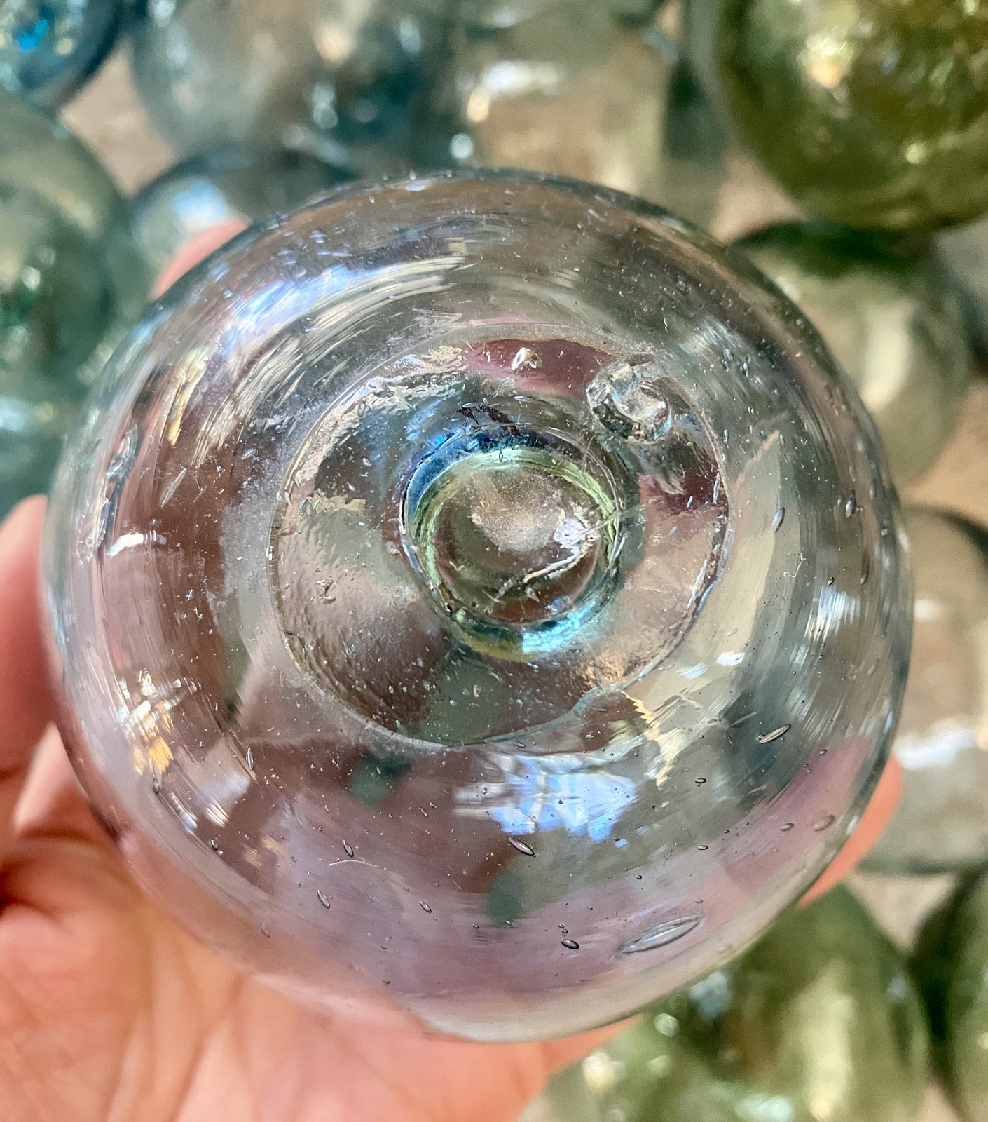 Vintage Japanese Glass Fishing Floats Set (Blue & Green) - 3"-3.5" 10 pcs