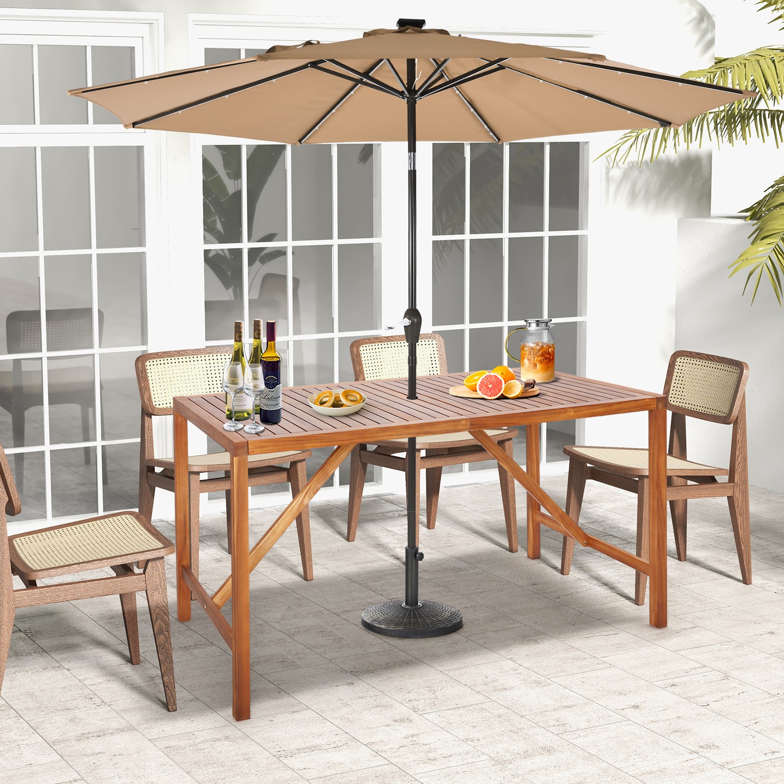 Patio Rectangle Acacia Wood Dining Table Spacious Slatted Top Up to 6 Outdoor