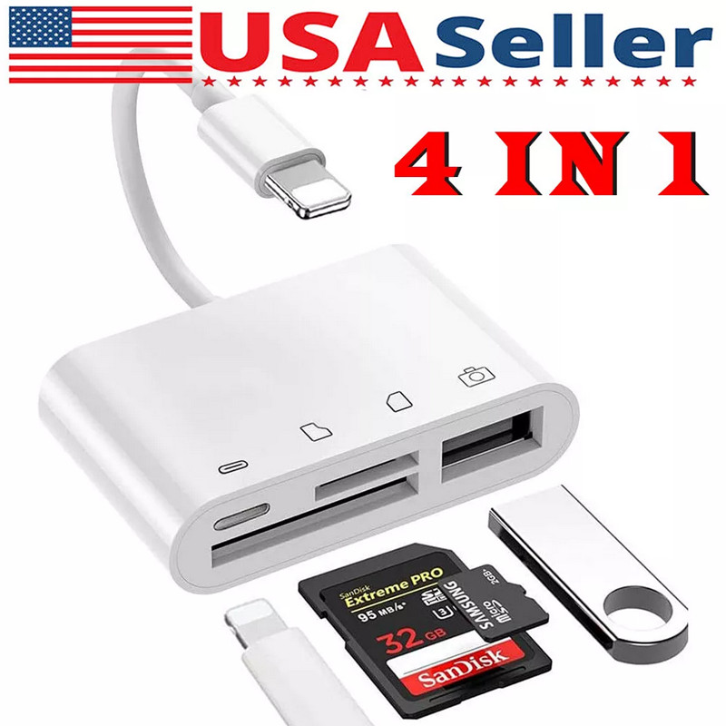 4 in 1 OTG Adapter USB3.0 Flash Drive SD/TF Card Reader For iPhone14-6/iPad US🔥