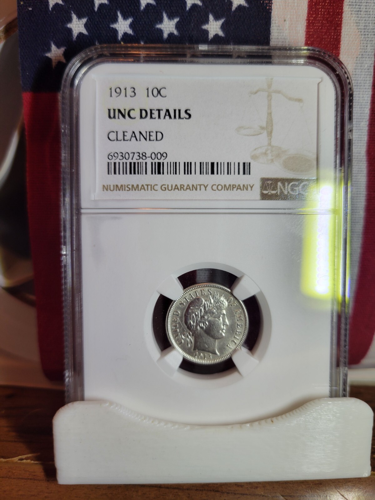 1913-P Barber Dime  **NGC  UNC Details**  "UNC. Details"  Nice Coin  ((Cleaned))