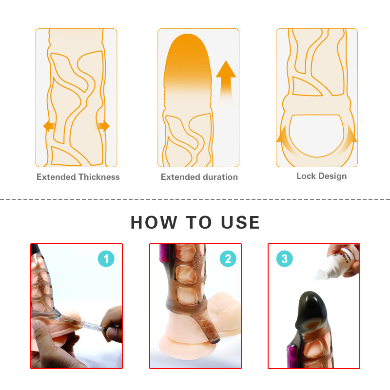 Vibrating Cock Penis Ring Sleeve Condom for Couple Men Vibrator Sex Toy Enhancer