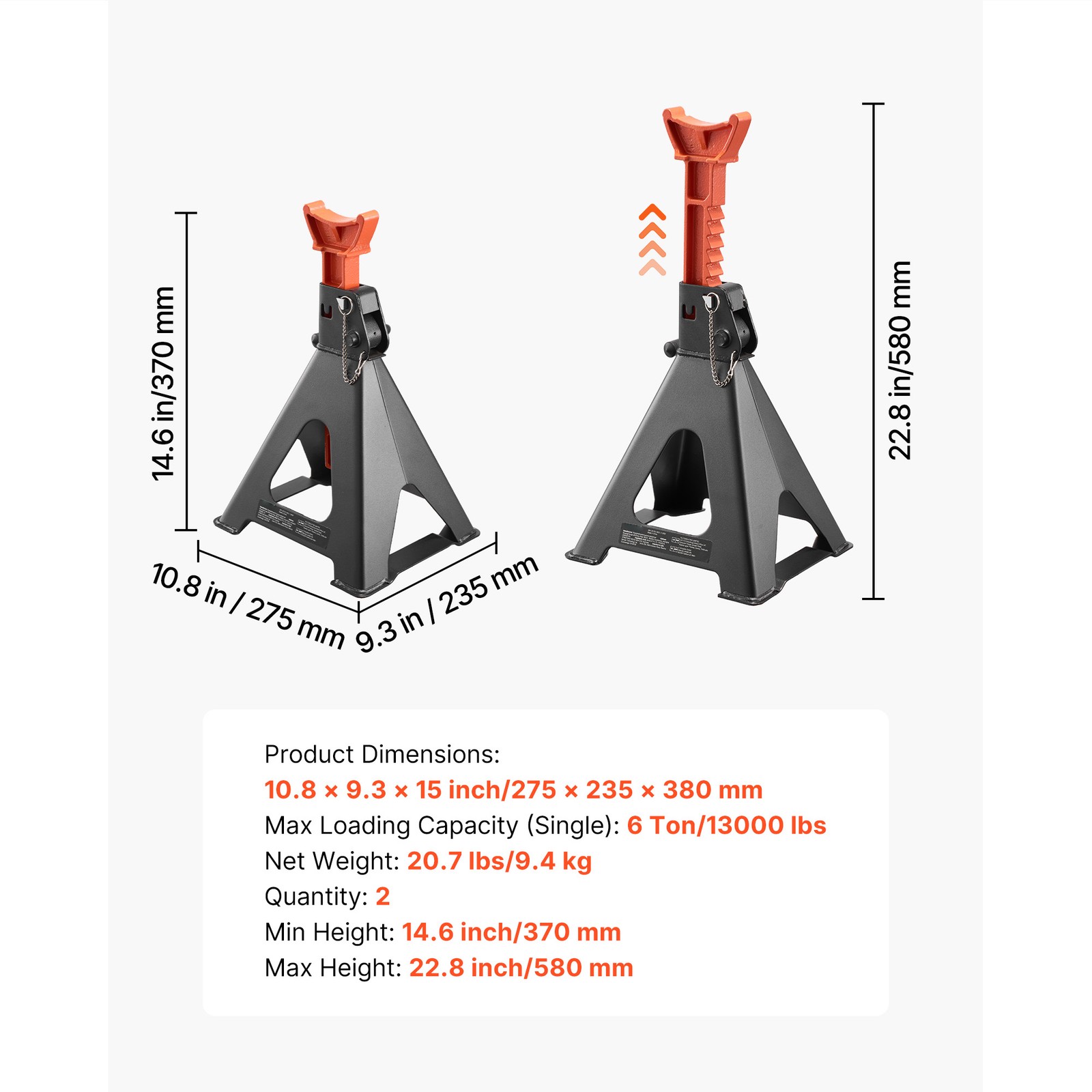 Uimoso Heavy Duty Steel Auto Jack Stands 6T (13000lbs) with Double Locking