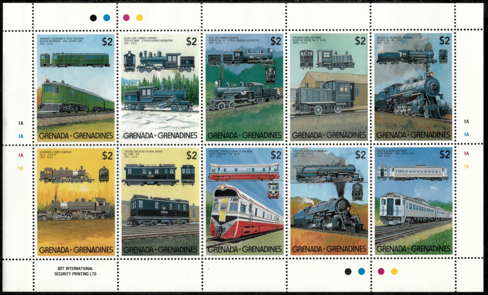 Grenadines 1989 - Trains - Sheet of 10 Stamps - Scott #1056 - MNH