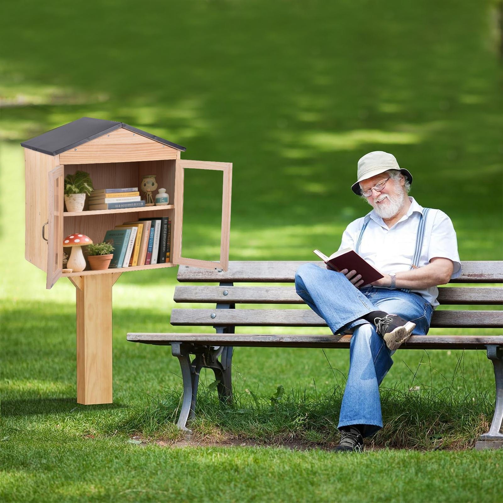 Outdoor Library Outdoor Book Box Storage Wooden Cabinet Little Literature Box