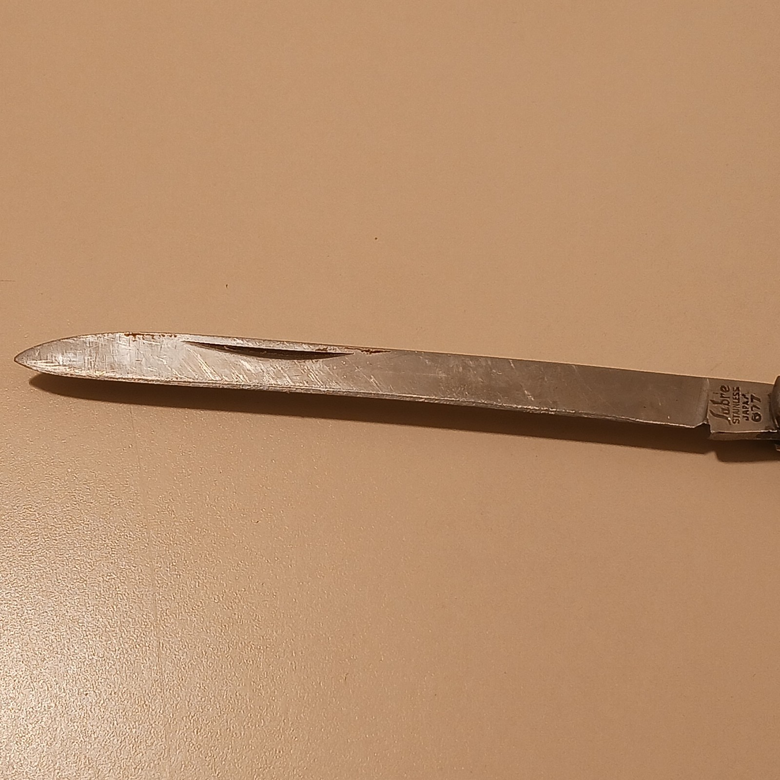 Sabre Stainless Steel Japan 677 Folding Fruit Melon Knife White Celluloid Handle