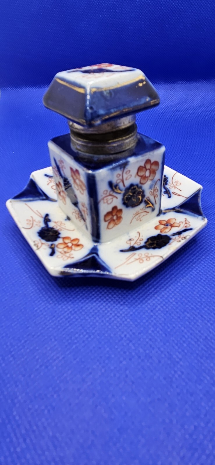 Imari Inkwell Japanese Porcelain Lidded Victorian Cherry Blossom Antique