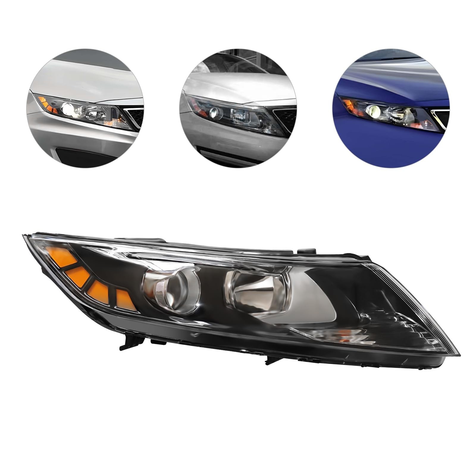 Right Side Halogen Headlight for 2011-2013 Kia Optima, LED Side Marker OE Style