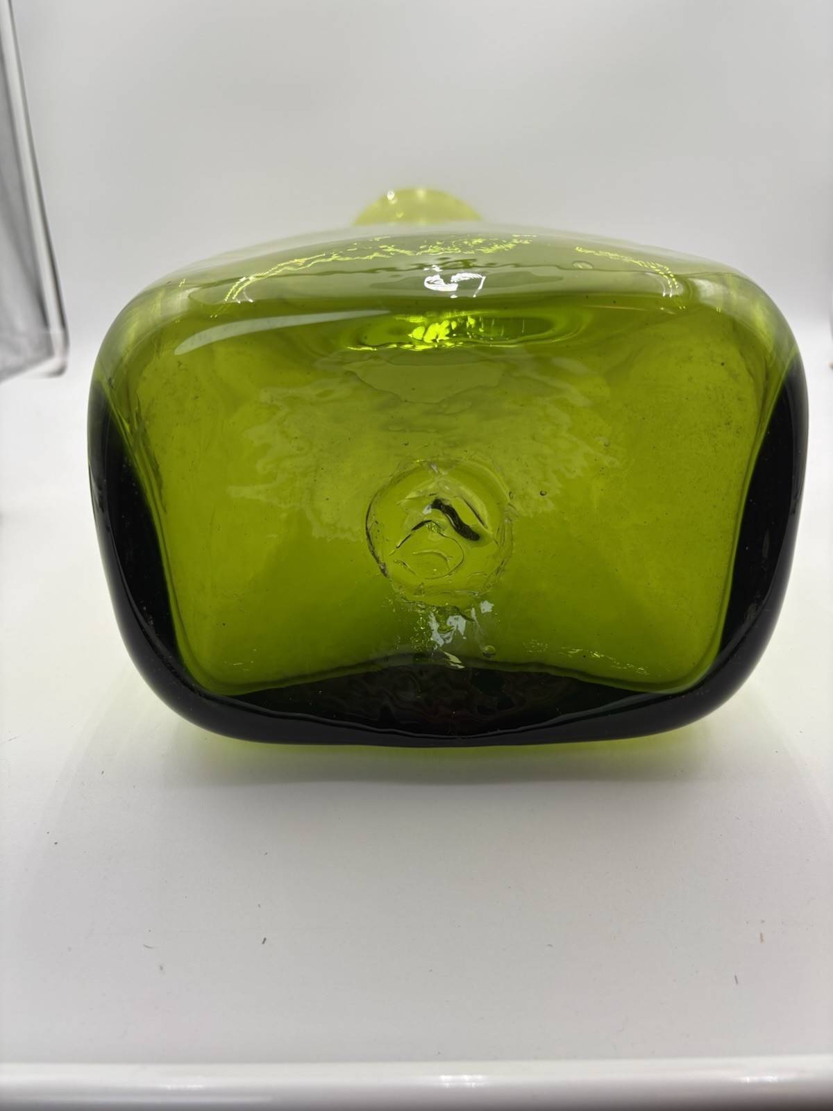 MCM Hand Blown Lime Green Avocado Green Glass Floor Vase 27”