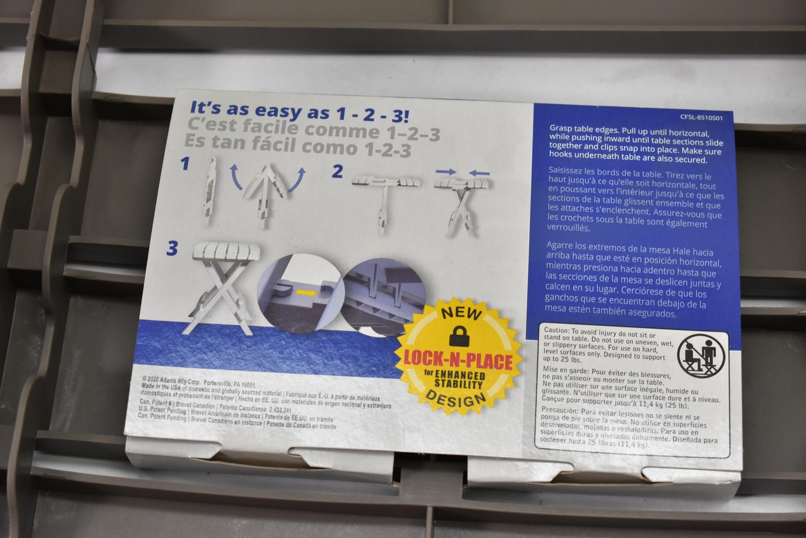 Adams Quik-Fold Side Table Portobello Portable Outdoor Patio Lock-N-Place Resin