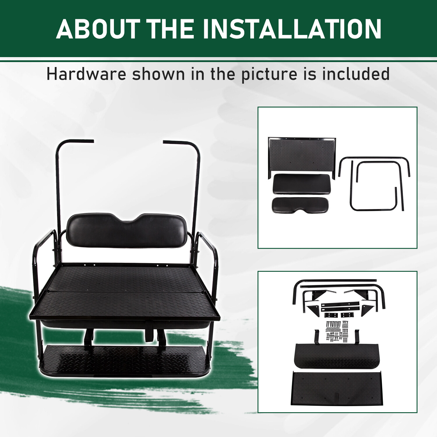 Golf Cart Flip Folding Rear Back Seat Kit w/ Roof Support For EZGO TXT 1995-UP