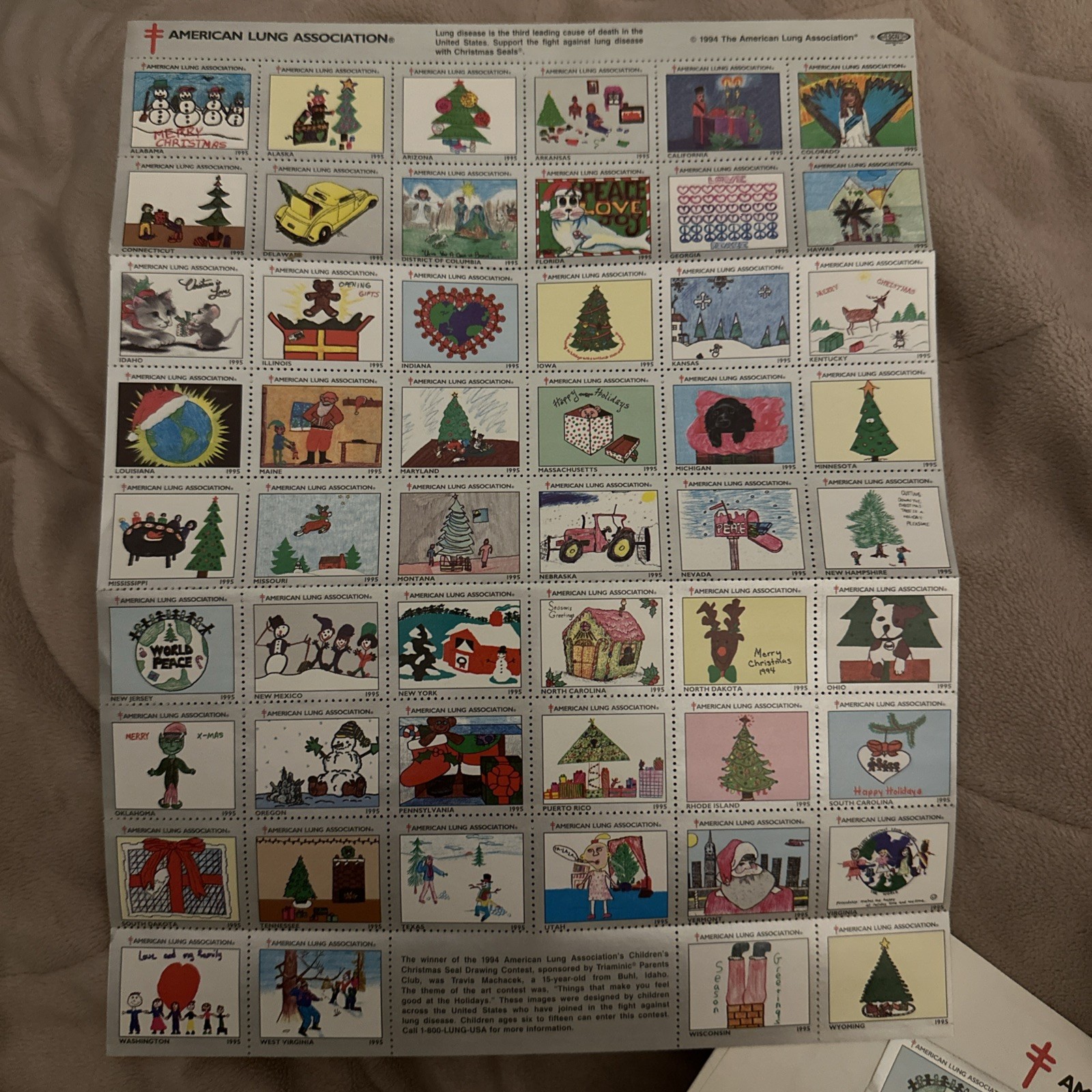 1995 the American lung association children Christmas seal drawing contest stamp