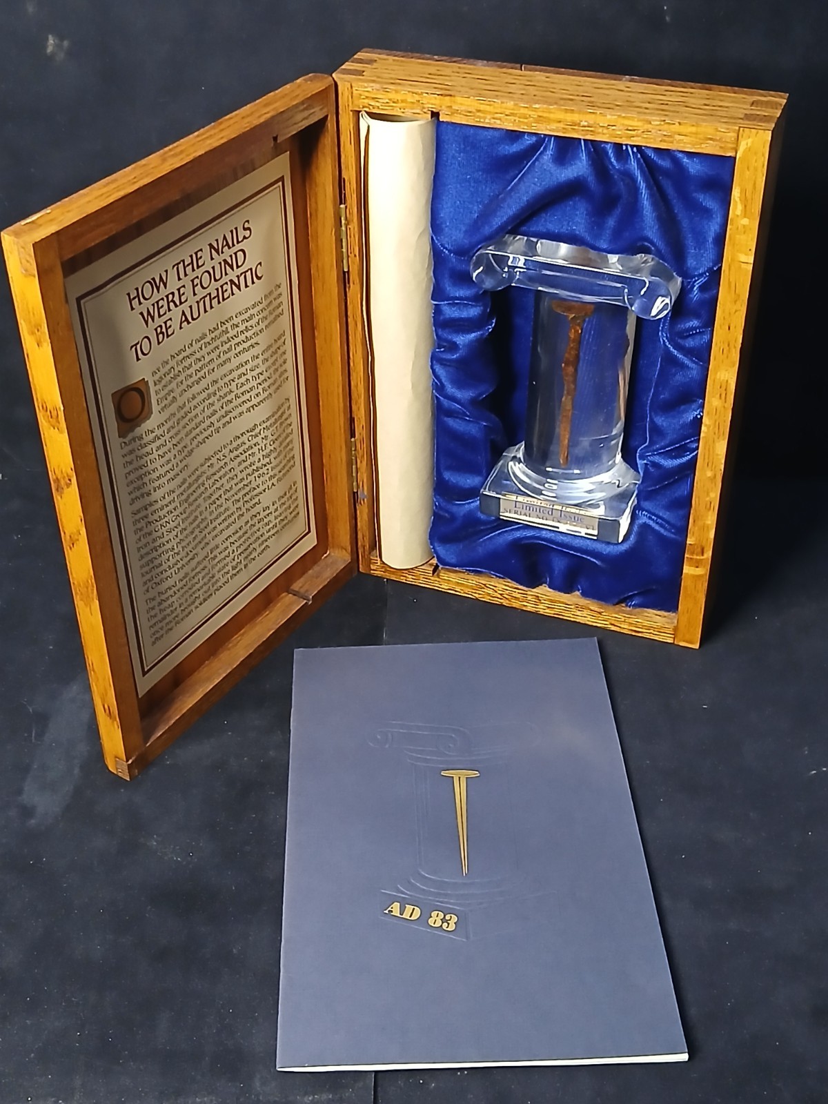 Ancient Roman Legion Iron Nail in Lucite & Display Box Scotland - 7x10 - LK