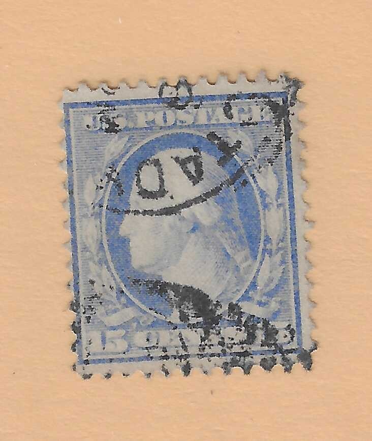 US Scott #366, ultramarine 15 cents,bluish paper, dual cancel, 1911, uncertified