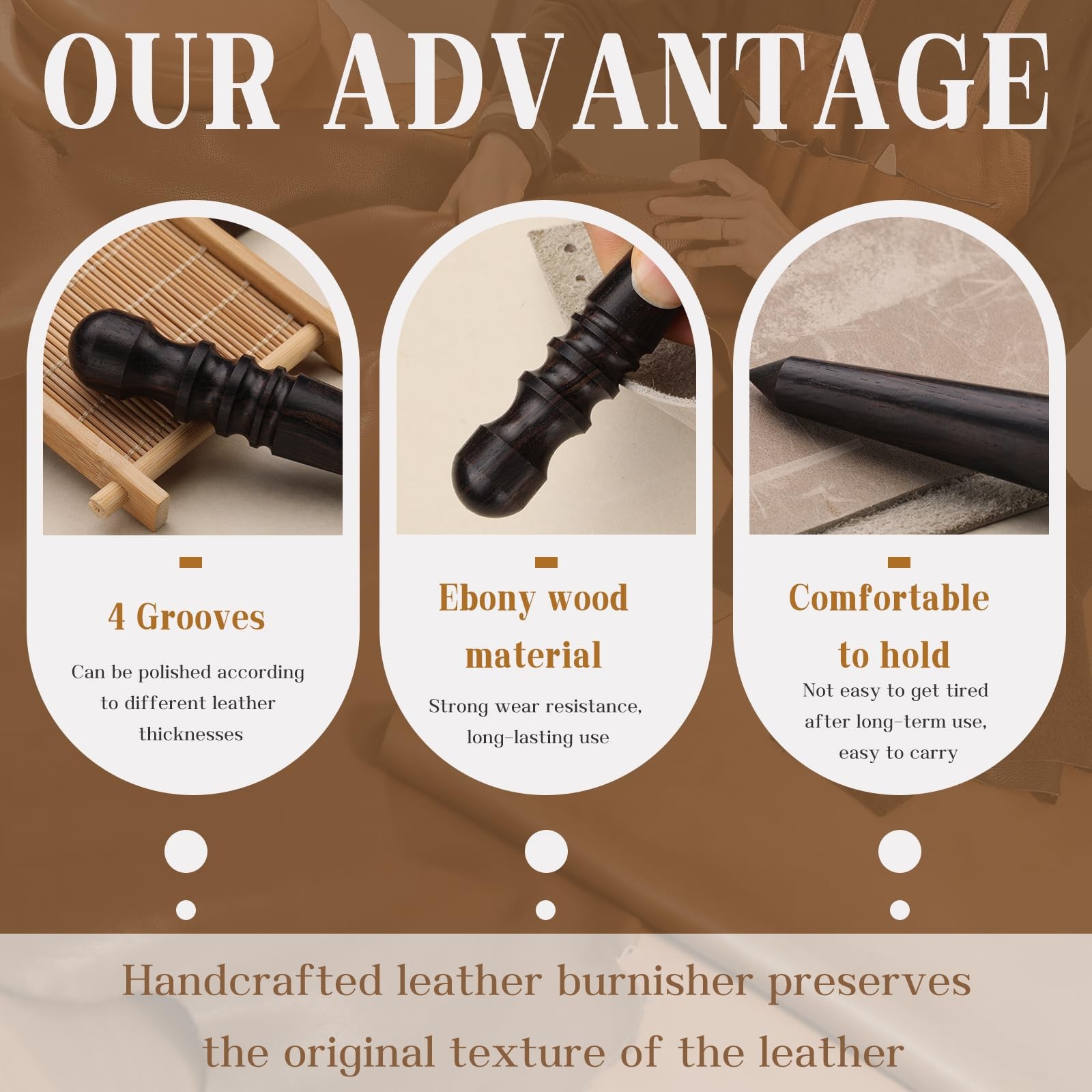 Leather Edge Burnisher, Burnishing Tool, Ebony Wood Edge Slicker Round Head Ed