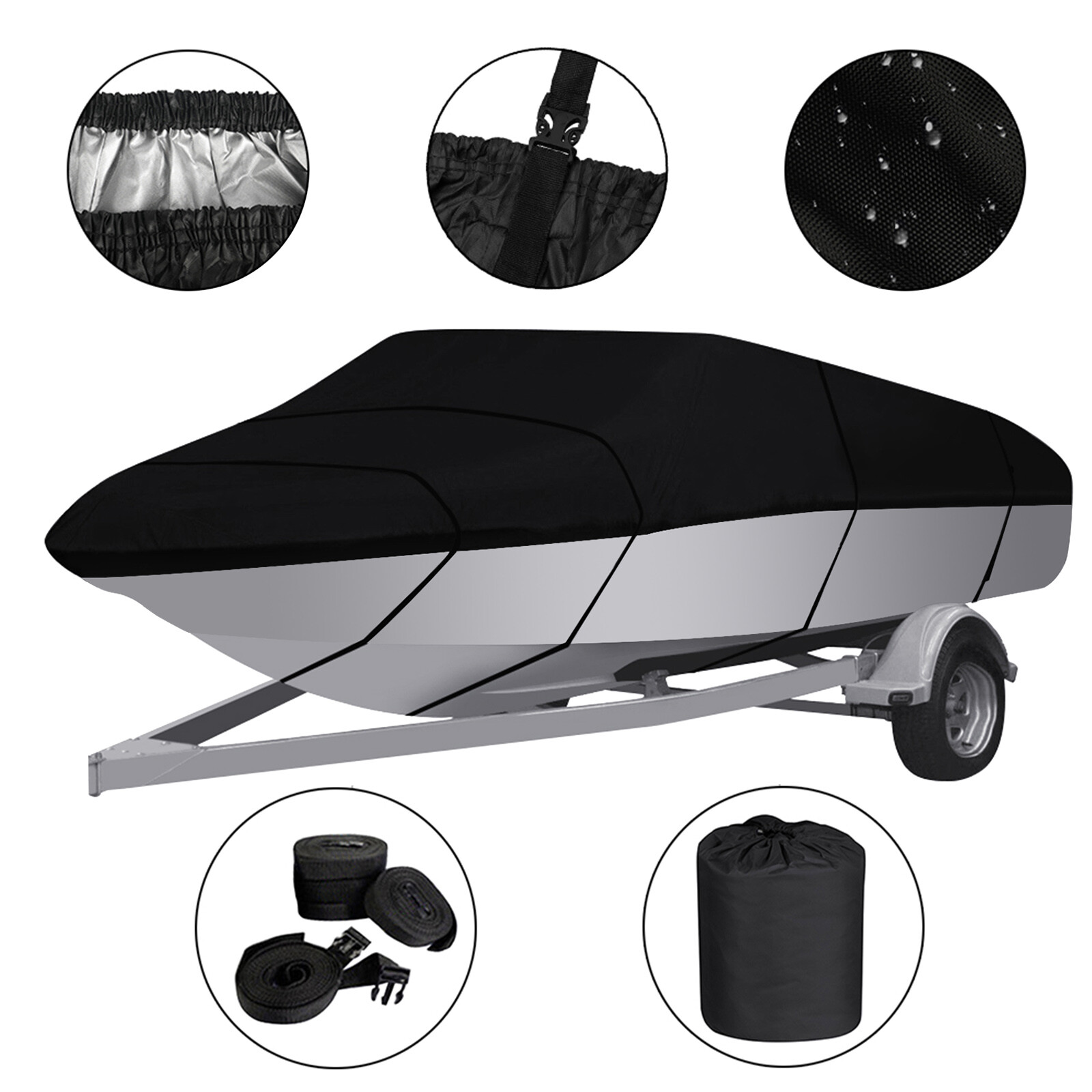 Waterproof Heavy Duty Trailerable Boat Cover Fishing V-Hull Tri-Hull Runabout