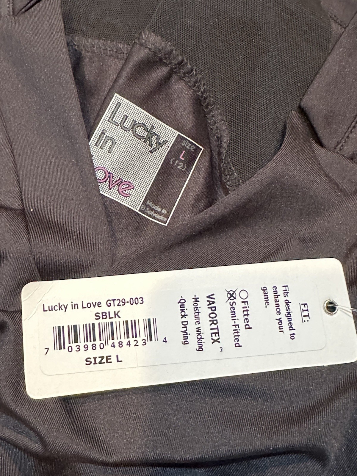 NEW Lucky in Love Chi Chi Tennis Golf Polo Top LARGE Black V-Neck Short Sleeve