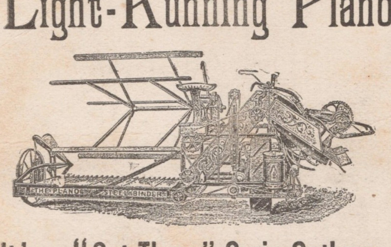 1893 Plano Mfg Co Chicago IL Light Running Grain Gatherer Harvester