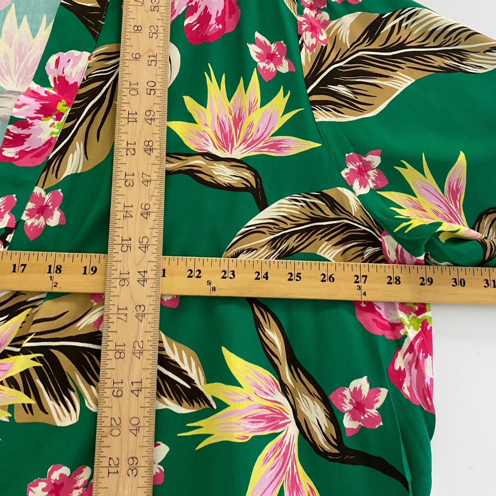 Catherines Long Kimono Cardigan Size 3X Open Front Green Floral 3/4 Sleeves