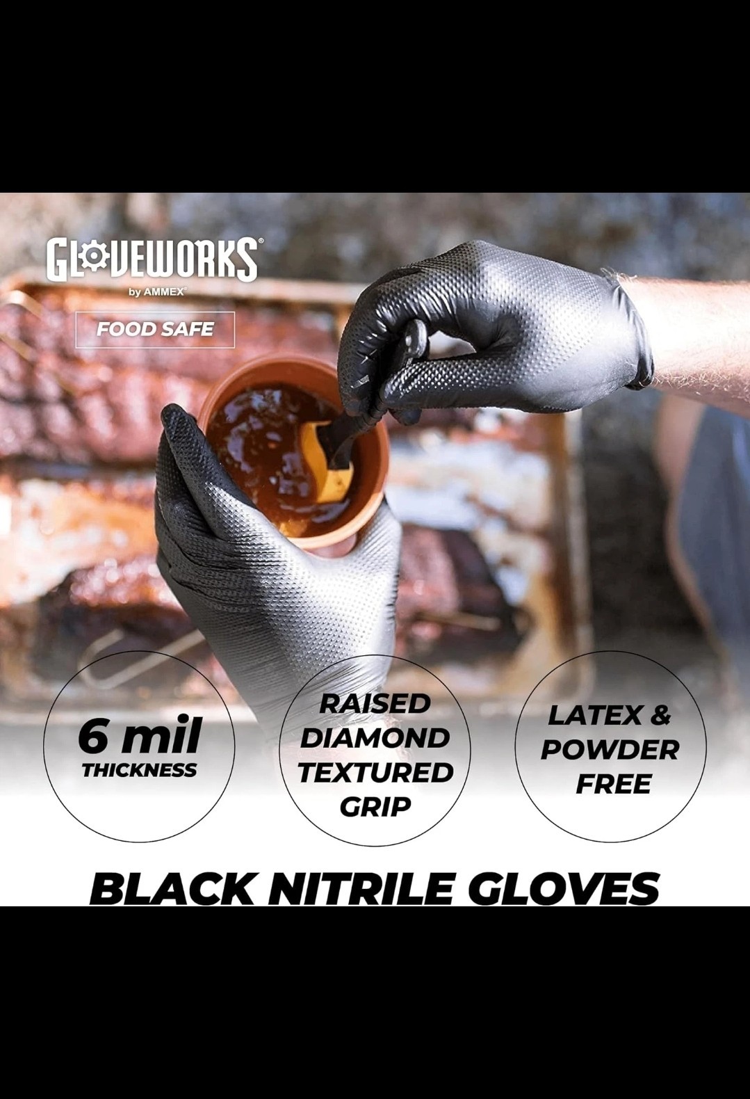 GLOVEWORKS Black Nitrile Gloves - 6 mil Disposable, Large (Pack of 100) Mechanic