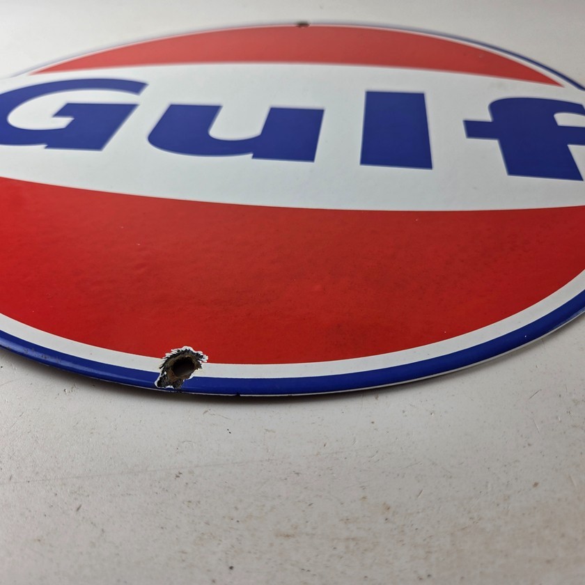 Vintage Gulf Gasoline Sign - Large Service Station Gas Pump Advertising Sign