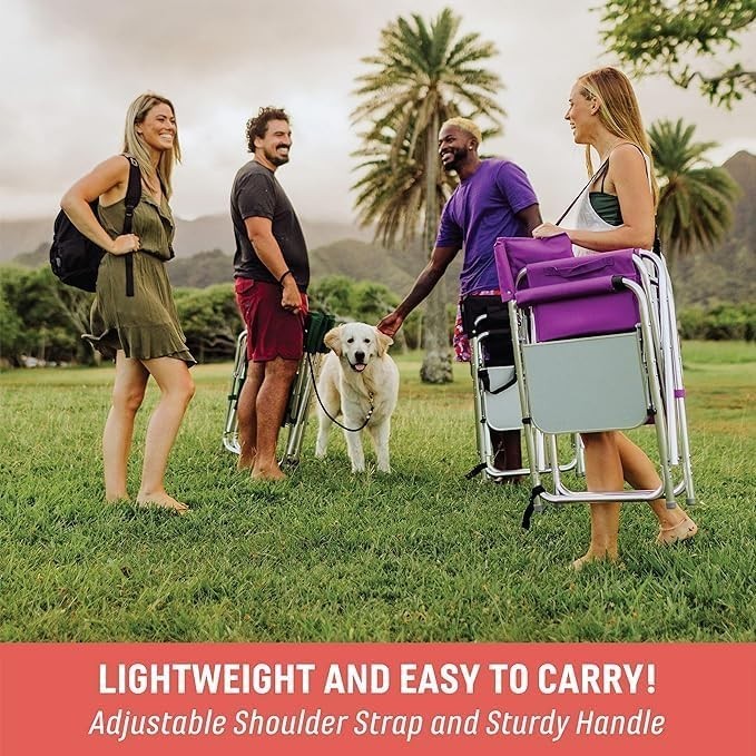 Lightweight Folding Sports Chair with Armrest Caddy and Carry Strap for Outdoors