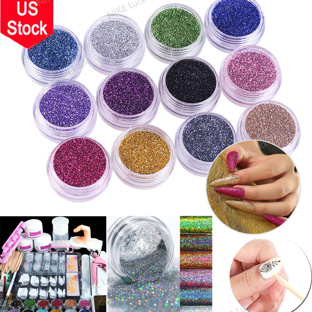 NEW Full Natural Acrylic Nail Art Kit Glitter Powder Manicure Set Brush Tools US