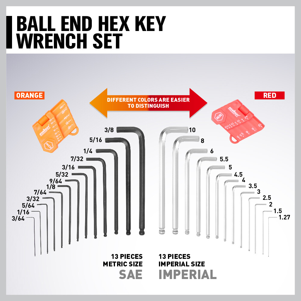 HORUSDY 48PC Ratcheting Wrench Set Ball End Hex Key SAE & Metric Gear With Pouch