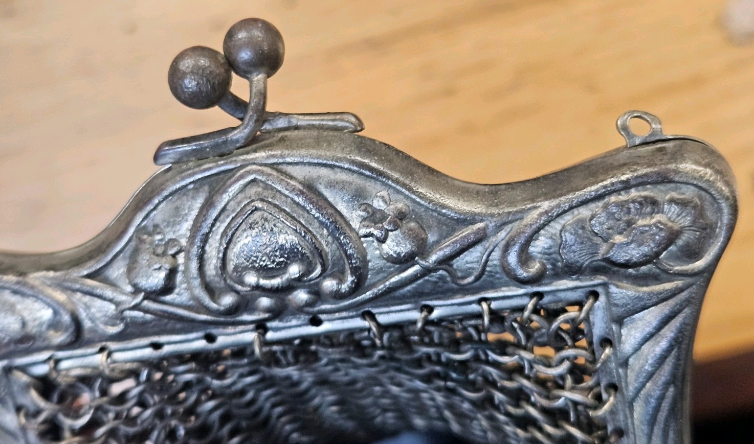 Vintage Ornate German Silver Numbered & Engraved Metal Mesh Purse Missing Chain