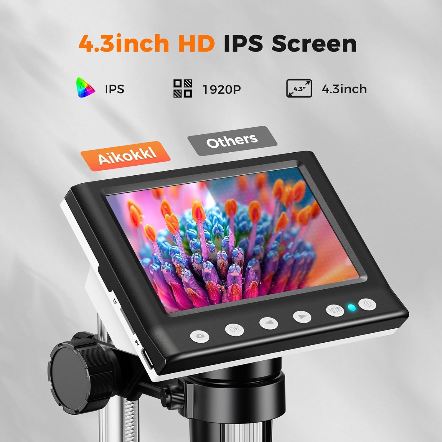 4.3 Inch LCD Digital Coin Microscope, 1000X USB Magnifier with 8 Adjustable LED