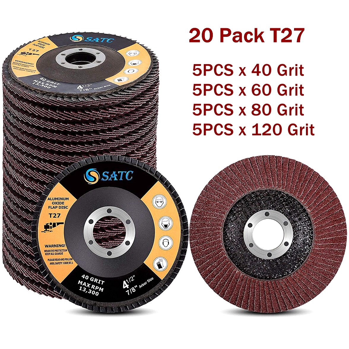 20x 4.5" 4-1/2 Flap Disc 40 60 80 120 Grit Angle Grinder Sanding Grinding Wheels
