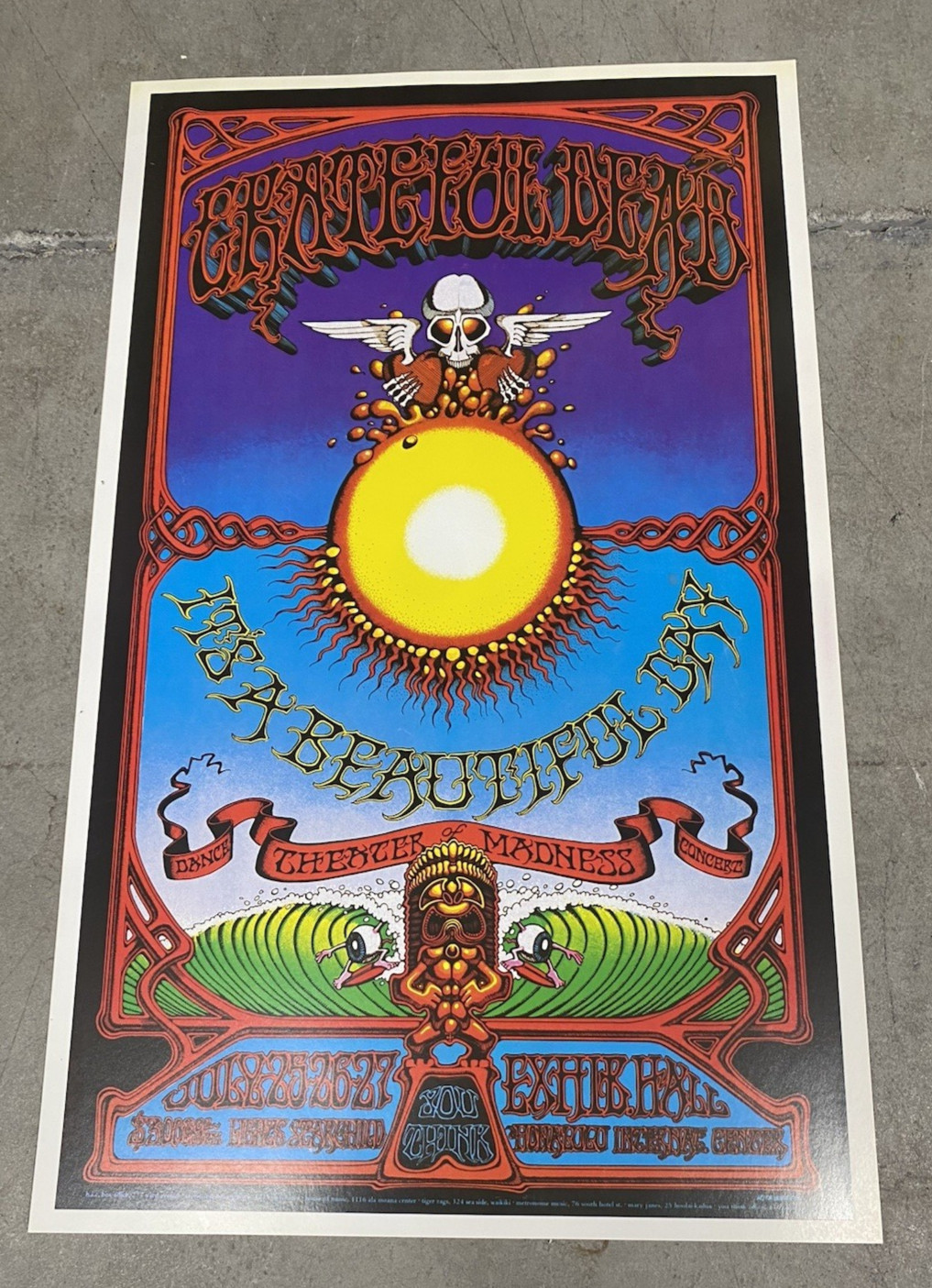 Vintage Grateful Dead Honolulu Hawaii Beautiful Day Concert Poster 2nd Printing