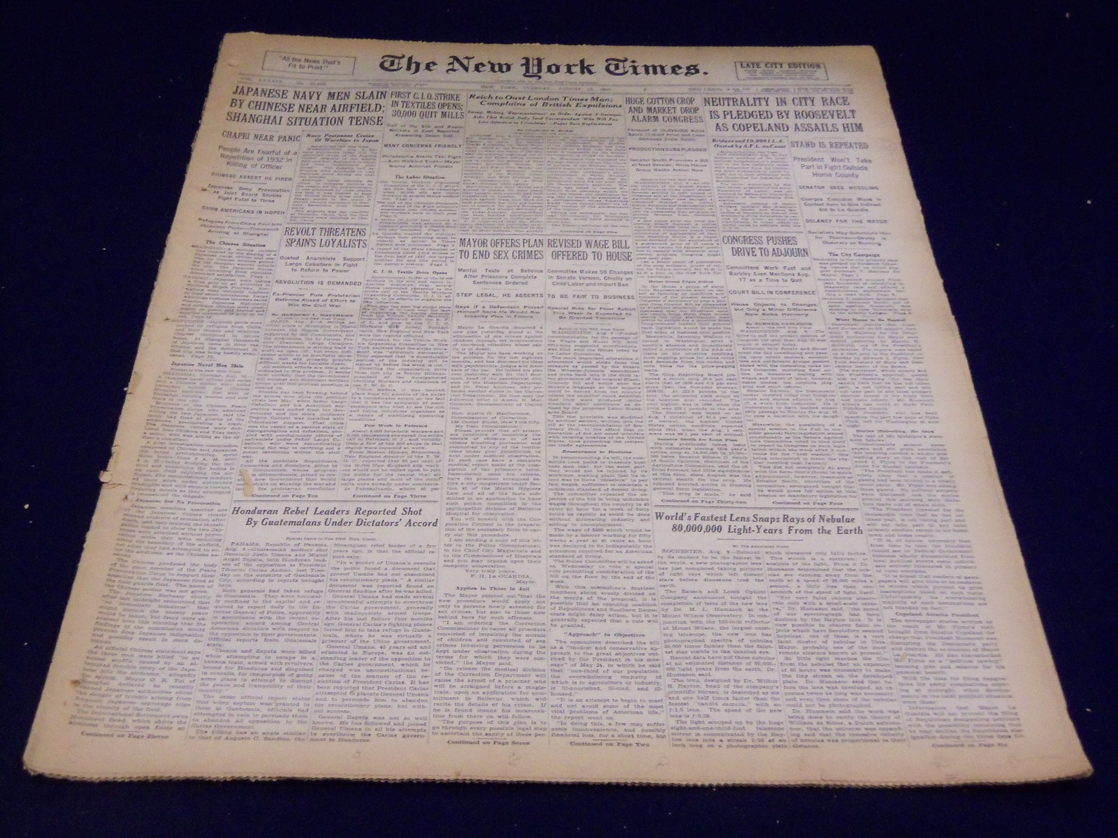 1937 AUGUST 10 NEW YORK TIMES - FASTEST LENS SNAPS RAYS OF NEBULAE - NT 3400