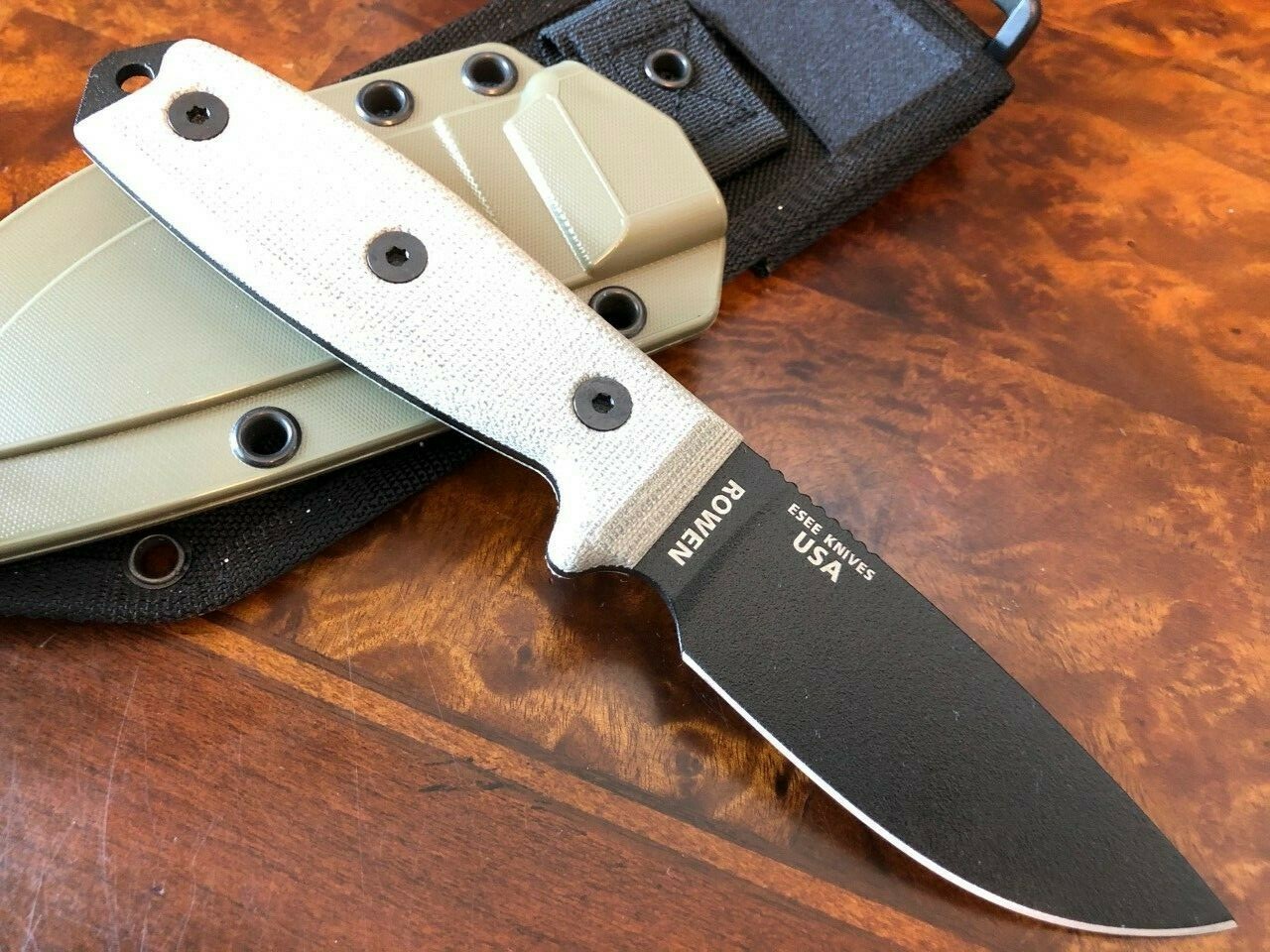 ESEE Knives 3 Military Black Blade Green Sheath MOLLE Back ESEE-3MIL-P