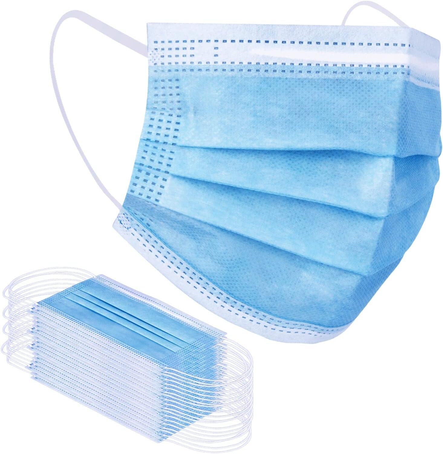 50/100 Pcs Blue Disposable Face Cover 3-Ply Filter Breathable Earloop Masks