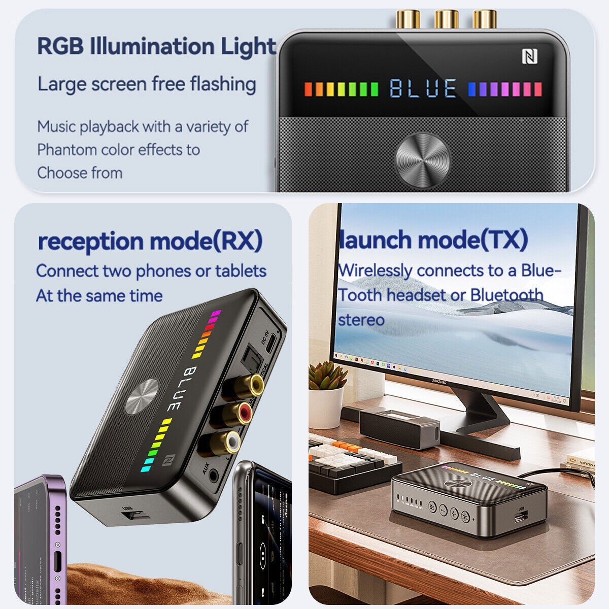 Bluetooth 5.3 Transmitter Receiver 3.5mm AUX RCA TV Home Stereo Audio Adapter