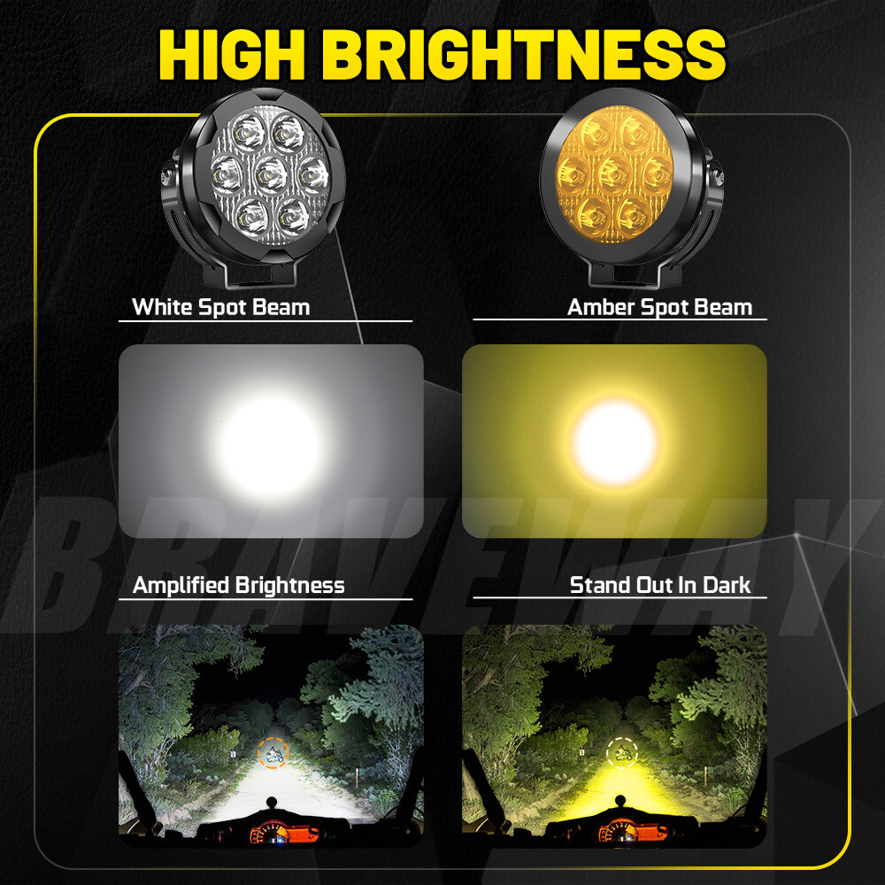 Pair Yellow White Motorcycle LED Spot Light Auxiliary Headlight Fog Driving Lamp