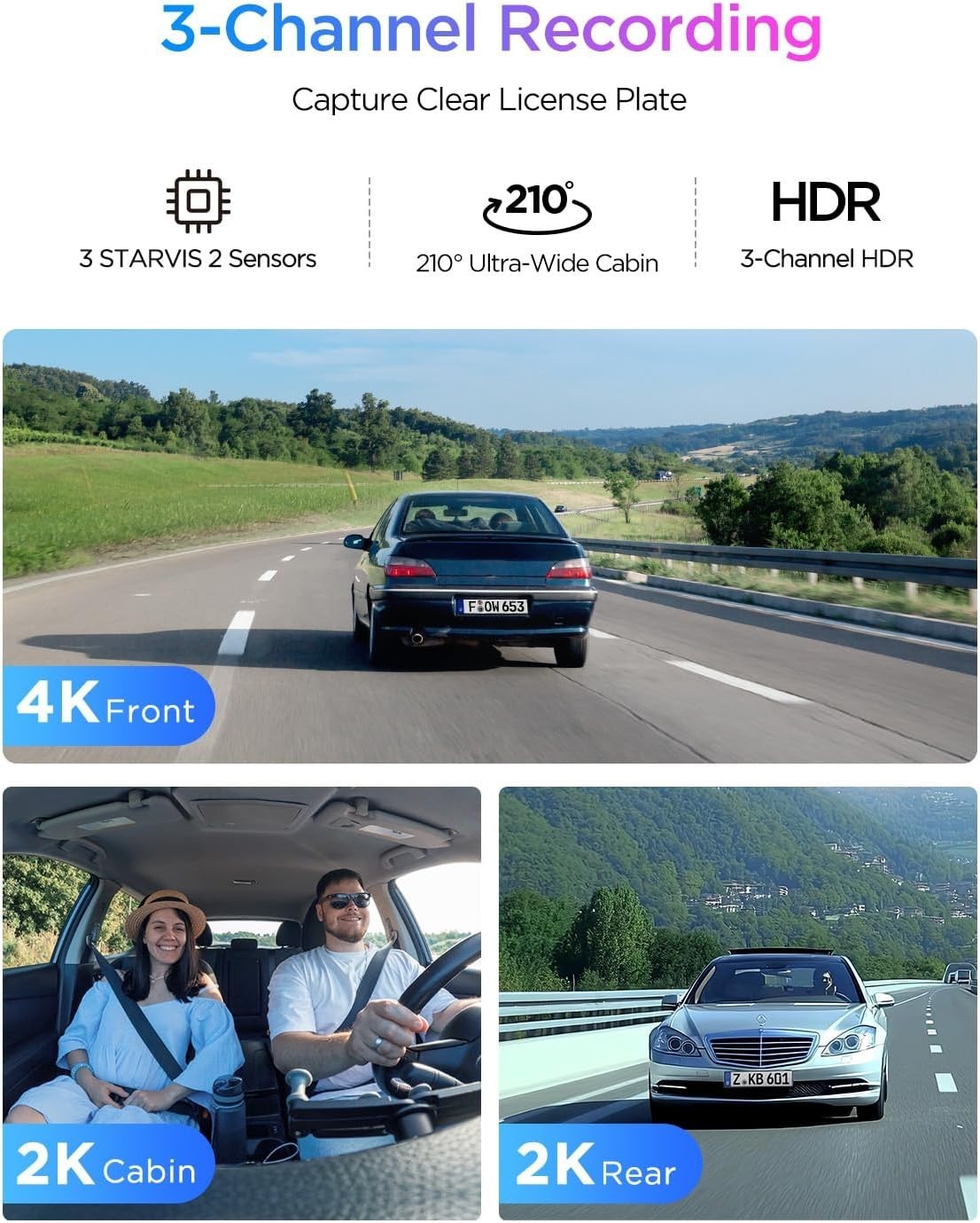 Viofo A329S 4K 3 Channel Dash Cam 4K Front + 2K Cabin Fisheye (210°) + 2K Rear