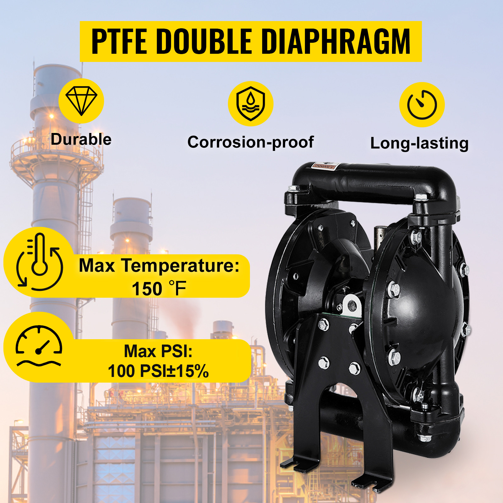 Air-Operated Double Diaphragm Pump 24 GPM 1-Inch Inlet/Outlet