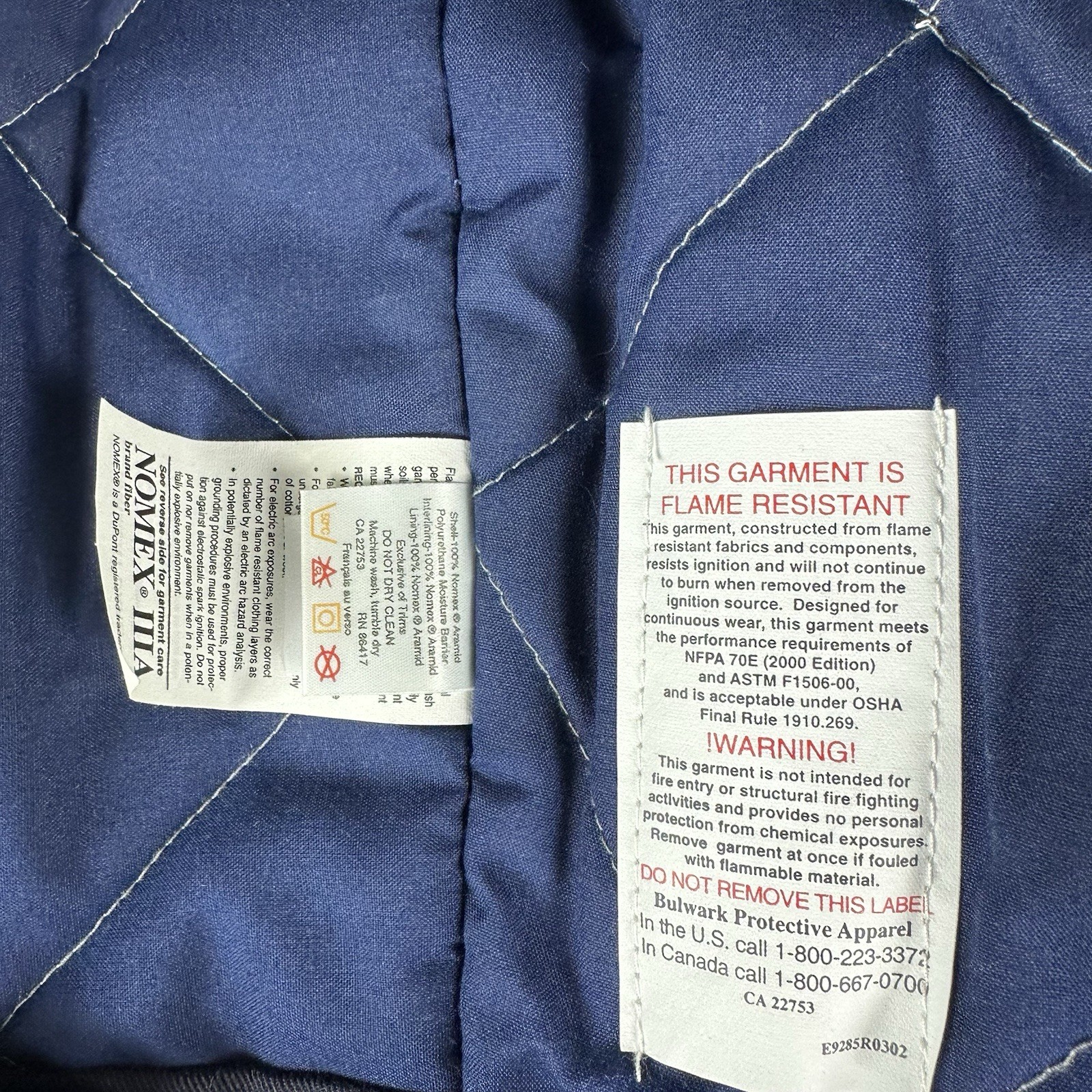 Bulwark FR Jacket Mens XL Blue Flame Resistant Workwear Snap Zip Hooded