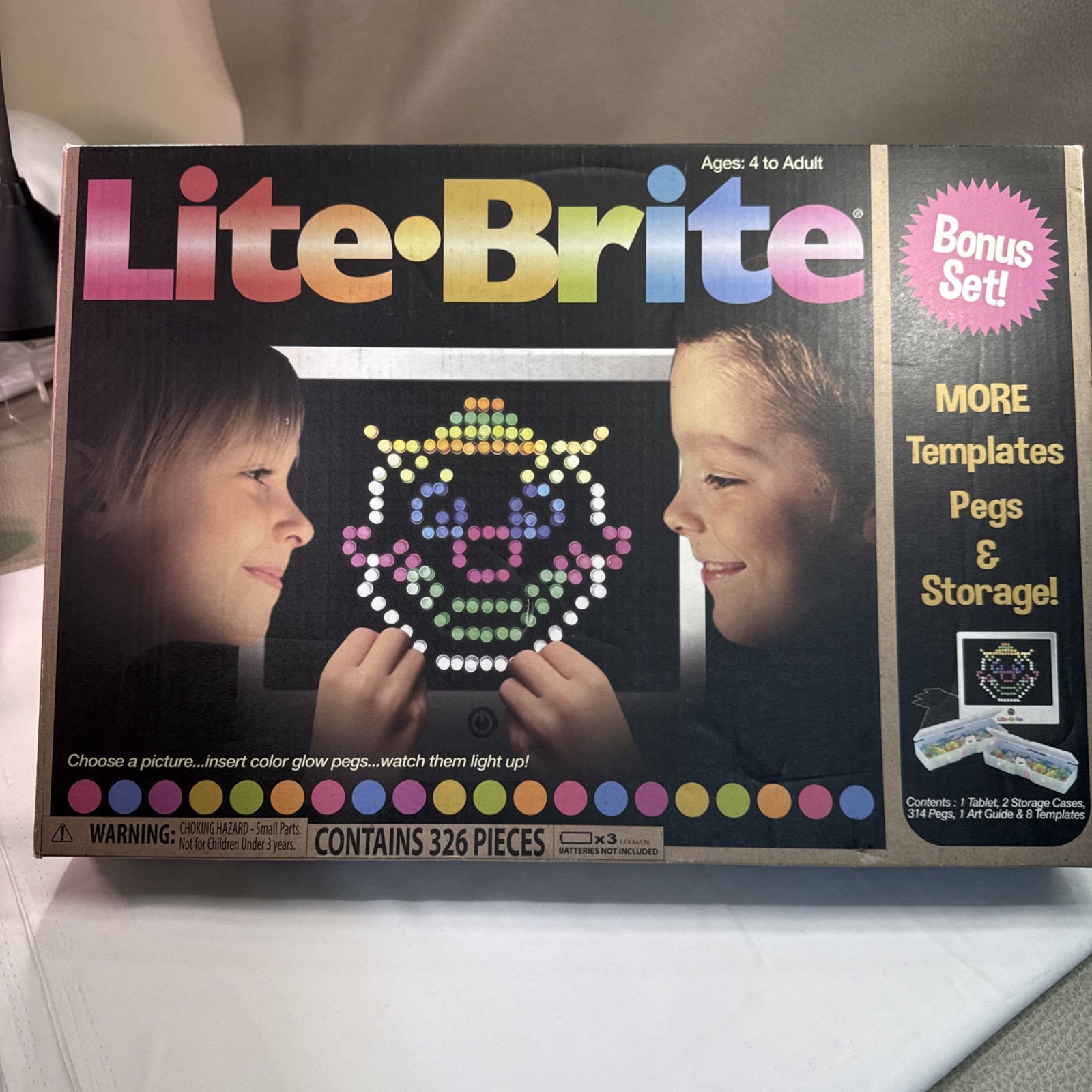 Basic Fun LITE Brite Magic Screen Light Bright 326 Pieces Bonus Set Opened Box