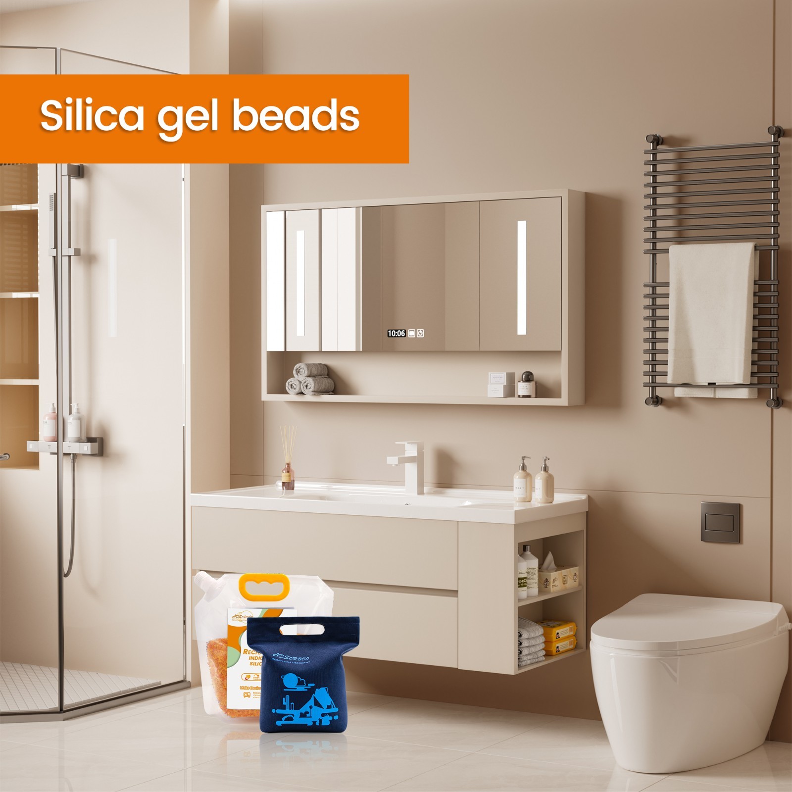 2 LBS Adsorbco Desiccant Beads, Indicating Silica Gel Beads (Orange to Green）