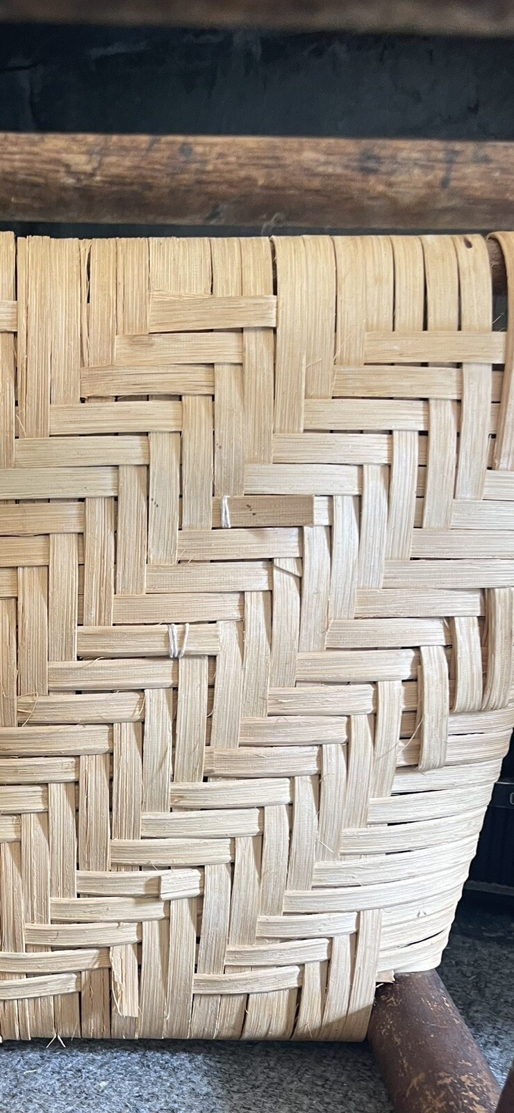 Vintage Oak Footstool Stool Ottoman With Trapezoid Woven Rush Top Handmade