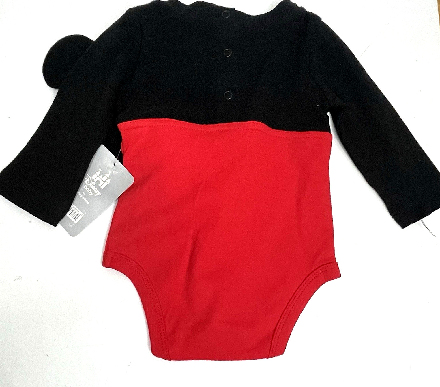 Disney Store Mickey Mouse Costume Pin Down Bodysuit Set Black Red Baby 6-9M NWT