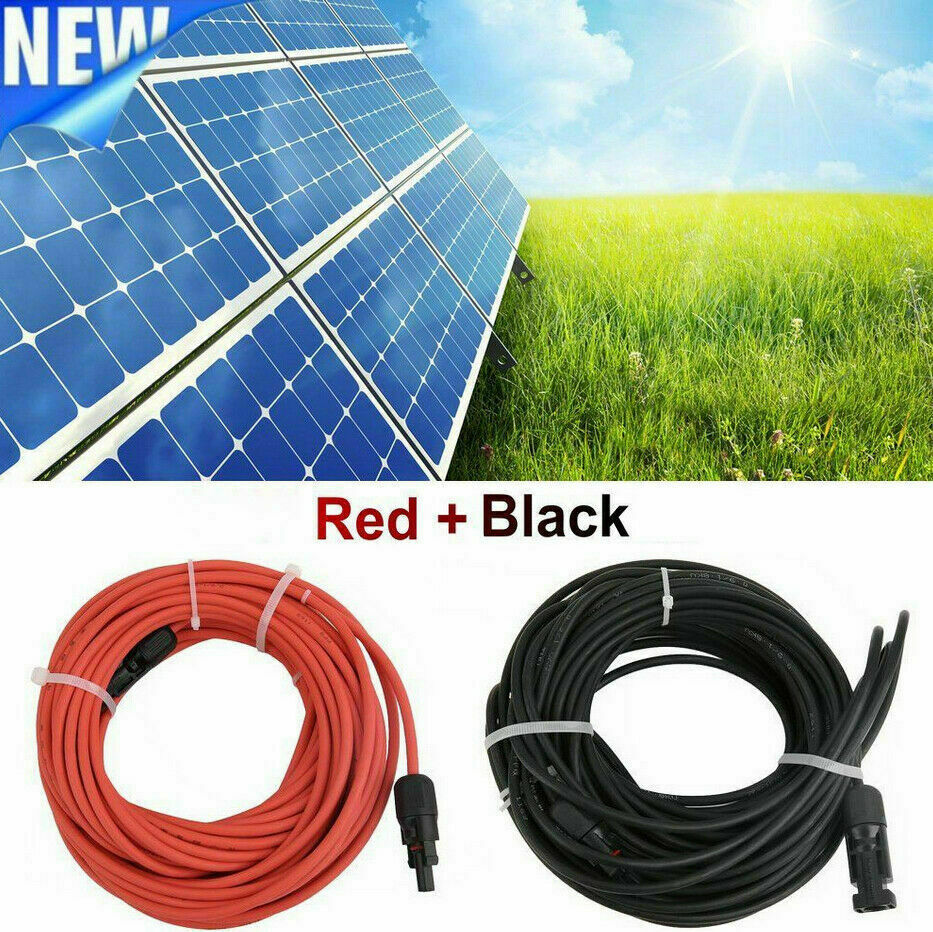 Solar Panel Cable Wire Pair Black + Red Fits MC4 Connectors 8 / 10 / 12 / 14 AWG