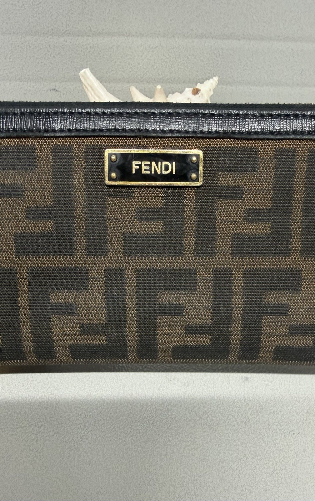 Vintage Classic FENDI ZUCCA Brown/black Trim Continental Zip Around Wallet